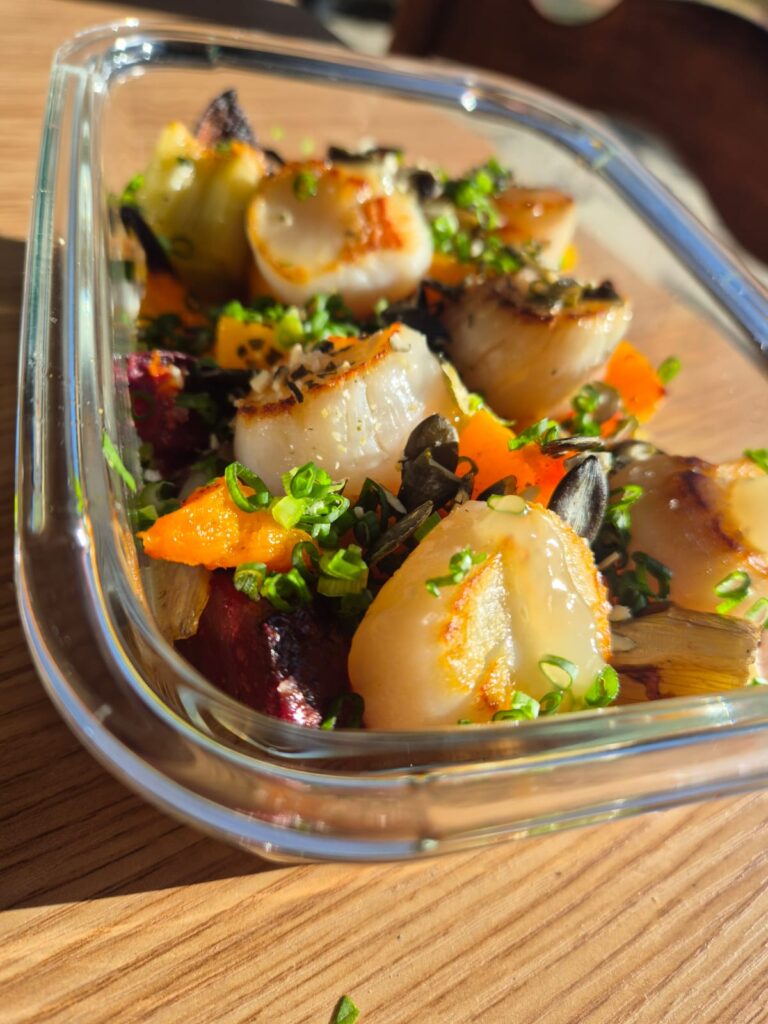 Saint-Jacques de plonge et légumes grillés